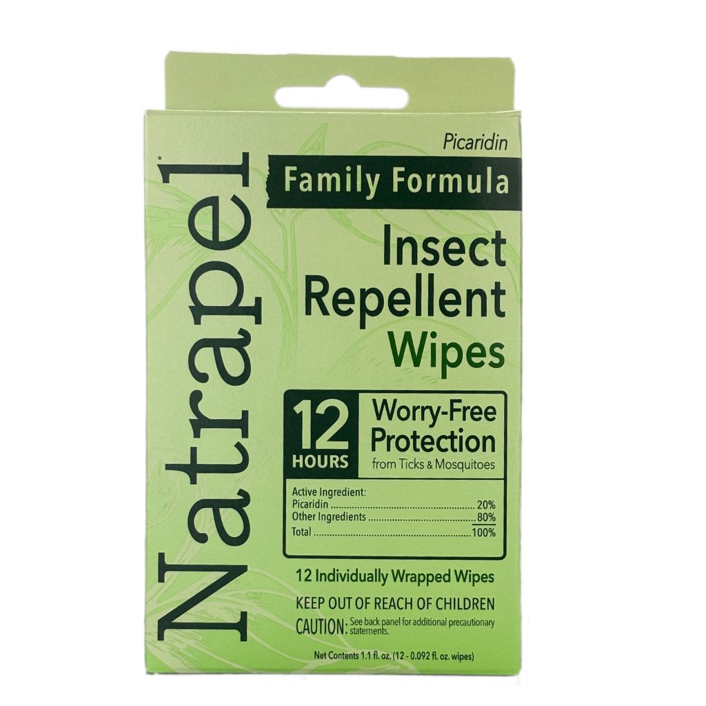 Box of Natrapel Insect Repellent Wipes on a white background
