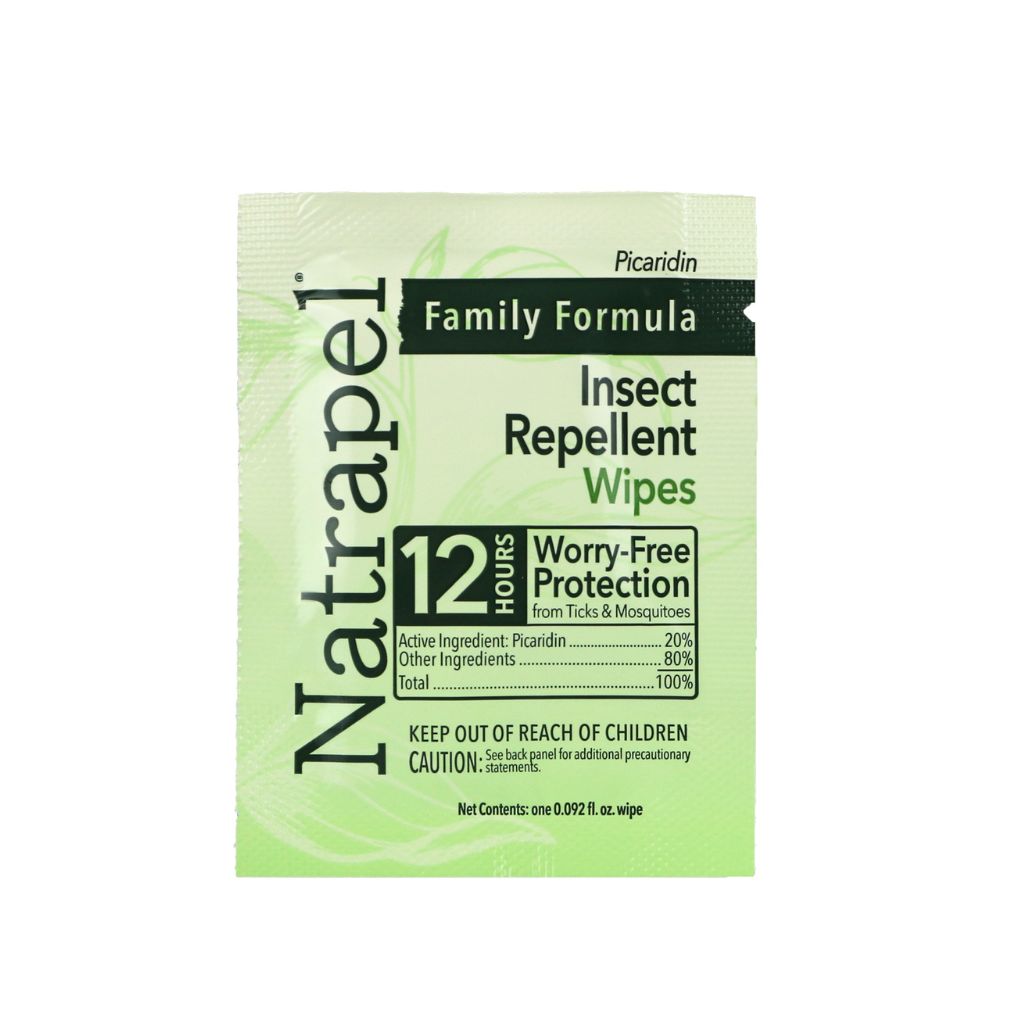 Natrapel Family Formula Insect Repellent Wipes packaging on a white background