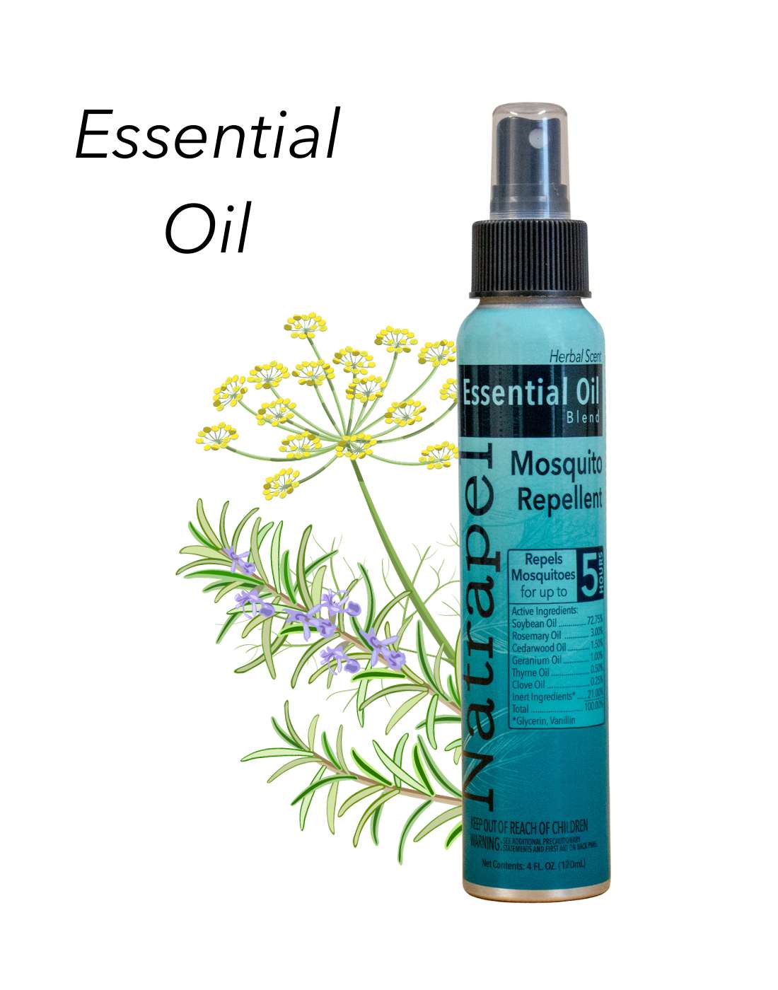 Essential Oil, Natrapel Essential Oil Repellent 4 oz. pictured over essential oil plants